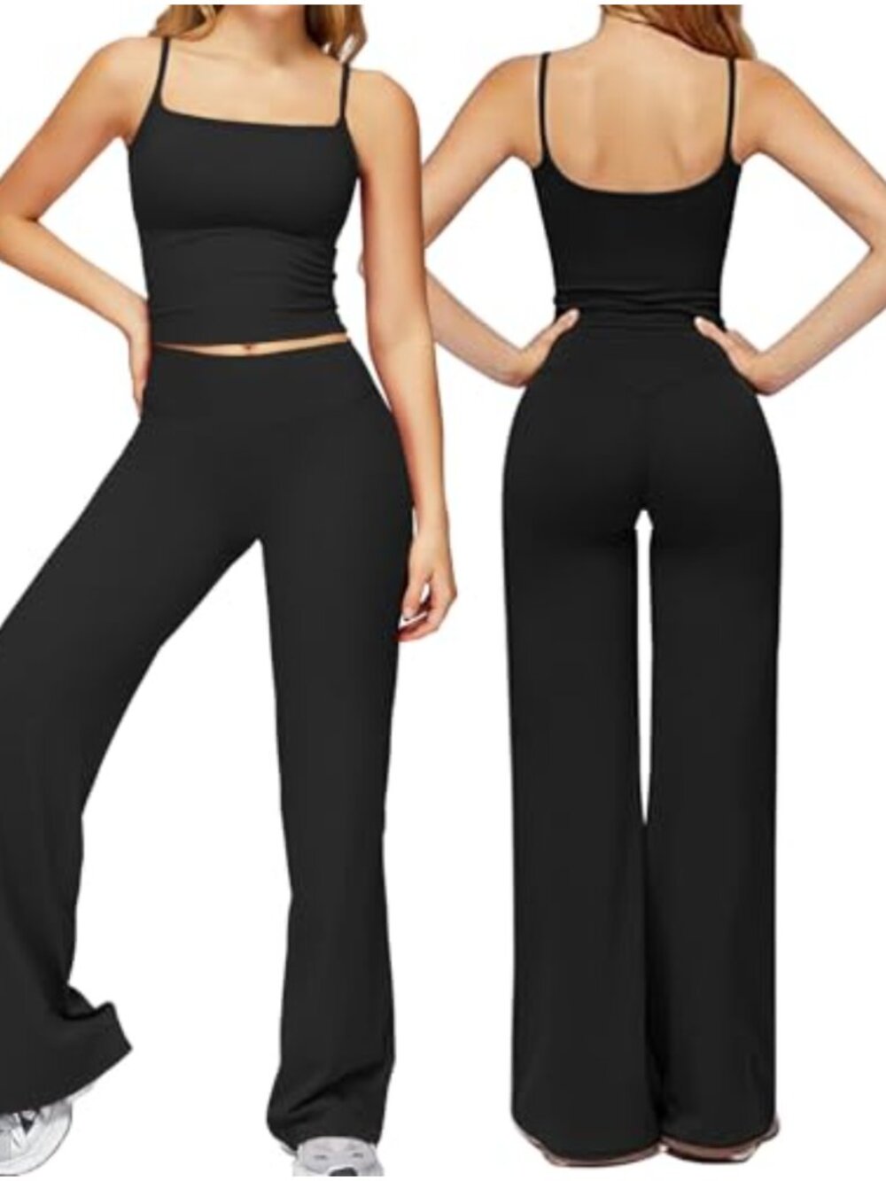 Adjustable Spaghetti Strap Tank Top & Straight Leg Yoga Pants 2-Piece Workout